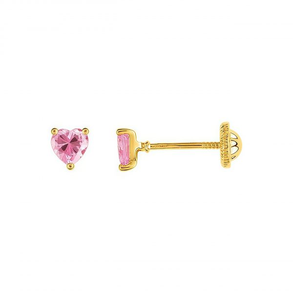 Pendientes circonita corazón en oro amarillo