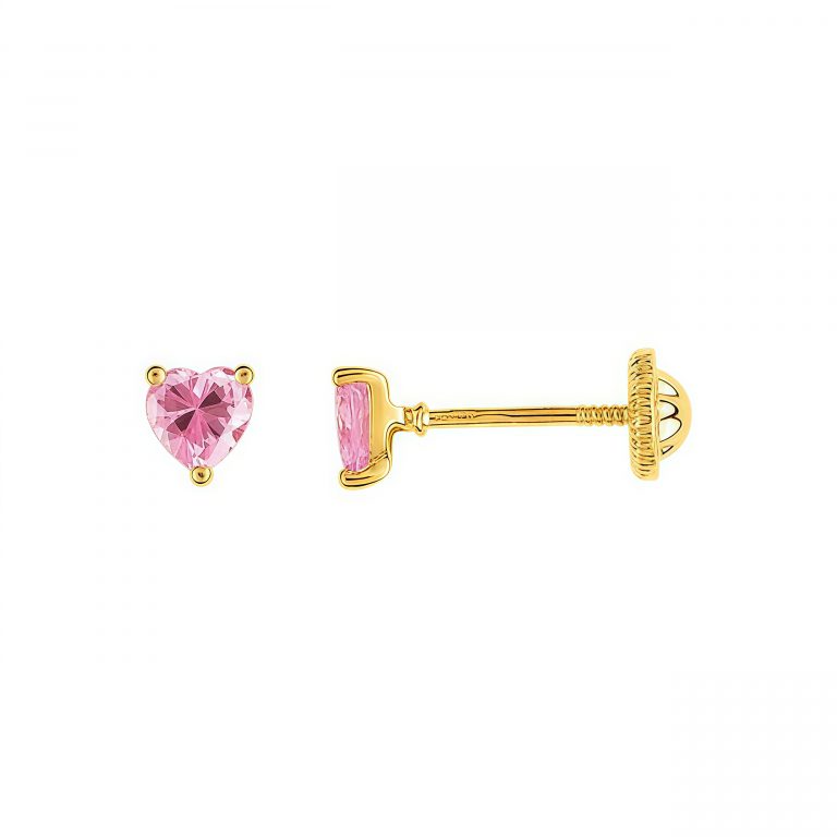 Pendientes circonita corazón en oro amarillo