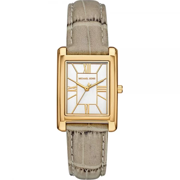 Reloj mujer Michael Kors con caja rectangular en acero dorado y correa piel