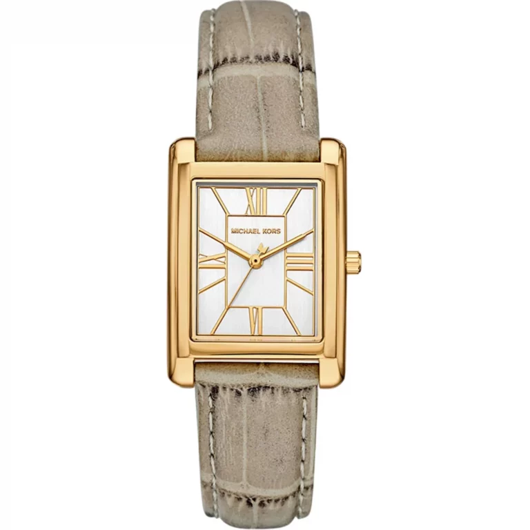 Reloj mujer Michael Kors con caja rectangular en acero dorado y correa piel