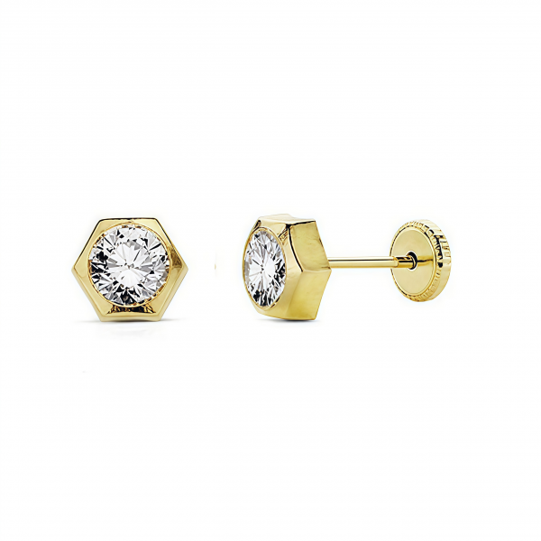 Pendientes hexágono con circonita en oro