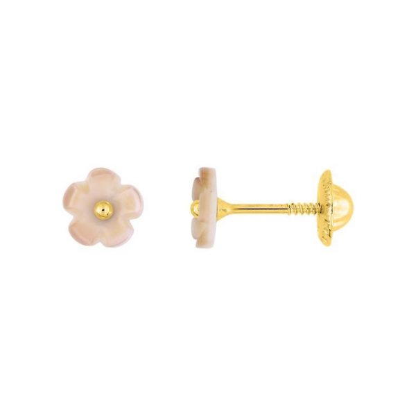 Pendientes flor nácar rosa en oro