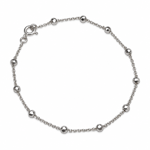 Pulsera bolitas facetadas en plata rodiada