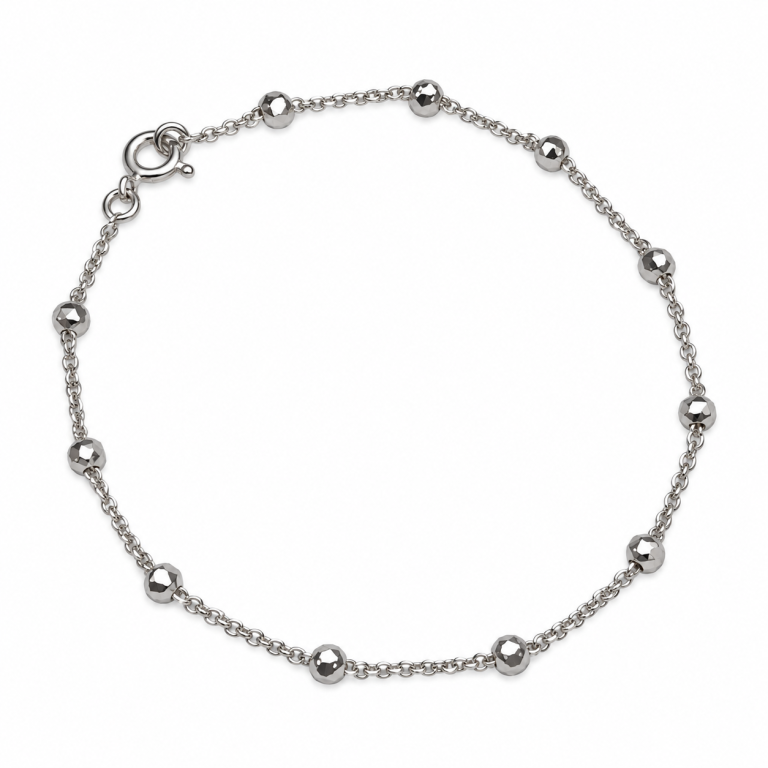 Pulsera bolitas facetadas en plata rodiada