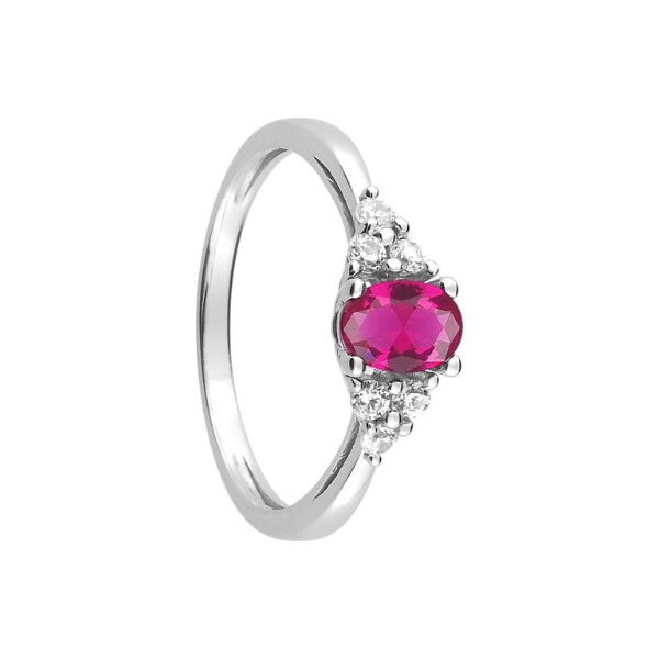 Anillo circonita rubí y circonitas blancas en plata