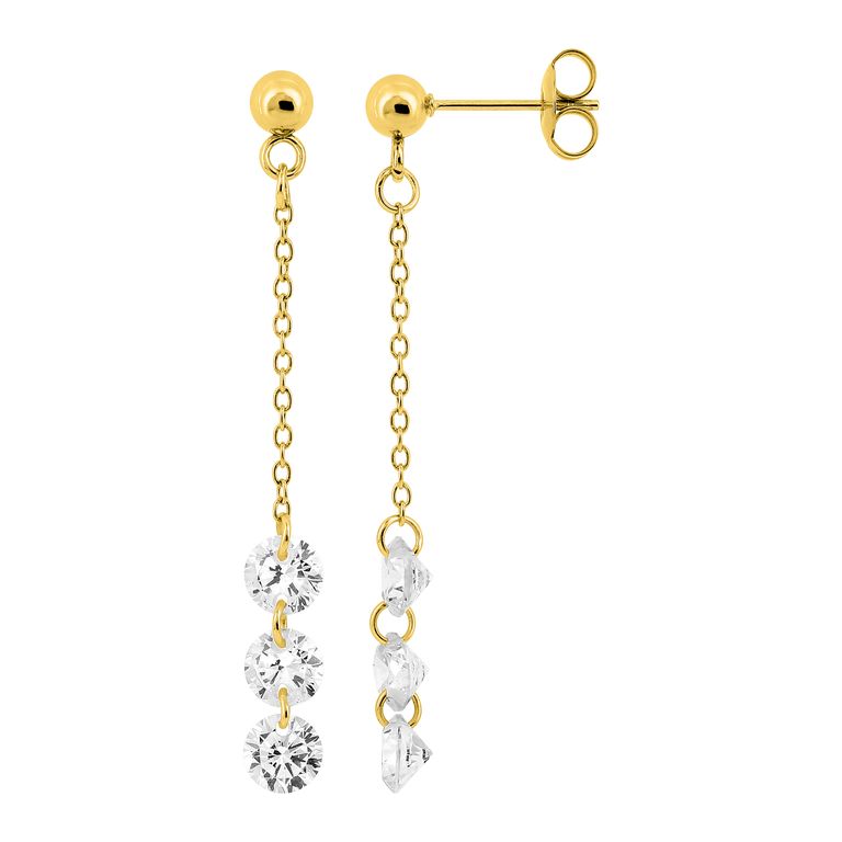 Pendientes cadena con circonitas en acero dorado