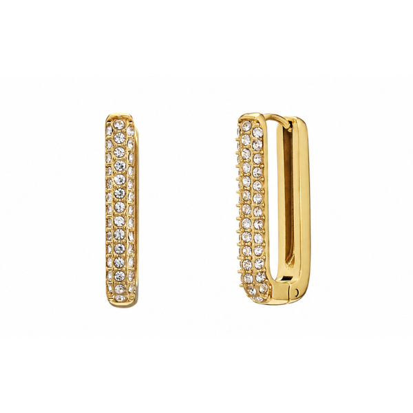 Pendientes aro rectangular con circonitas en acero dorado